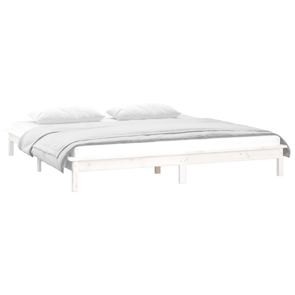 vidaXL LED Bed Frame without Mattress White 200x200 cm Solid Wood 5