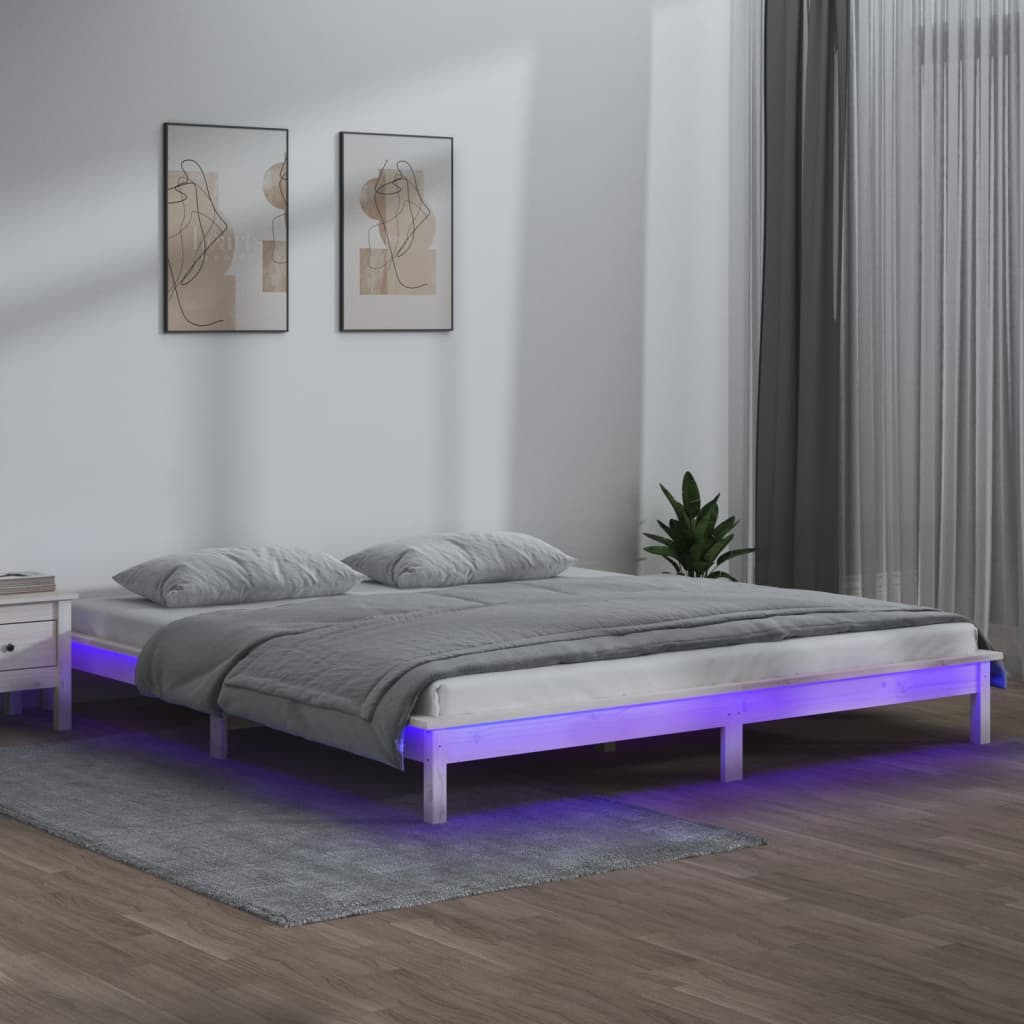 vidaXL LED Bed Frame without Mattress White 200x200 cm Solid Wood 1