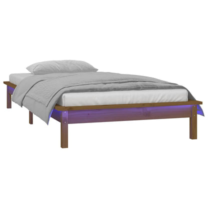 vidaXL LED Bed Frame without Mattress Honey Brown 75x190cm  Solid Wood 3