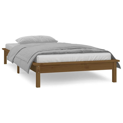 vidaXL LED Bed Frame without Mattress Honey Brown 75x190cm  Solid Wood 4