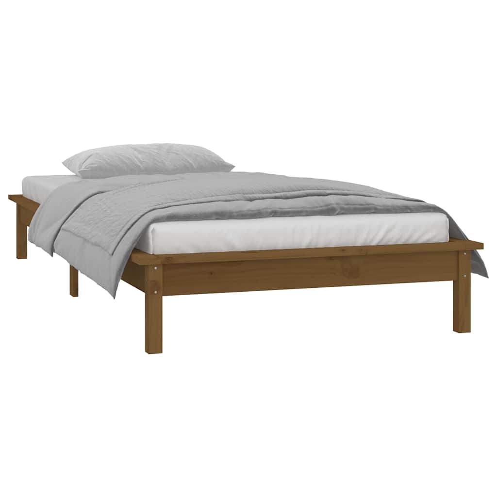 vidaXL LED Bed Frame without Mattress Honey Brown 75x190cm  Solid Wood 5