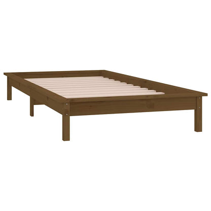 vidaXL LED Bed Frame without Mattress Honey Brown 75x190cm  Solid Wood 6