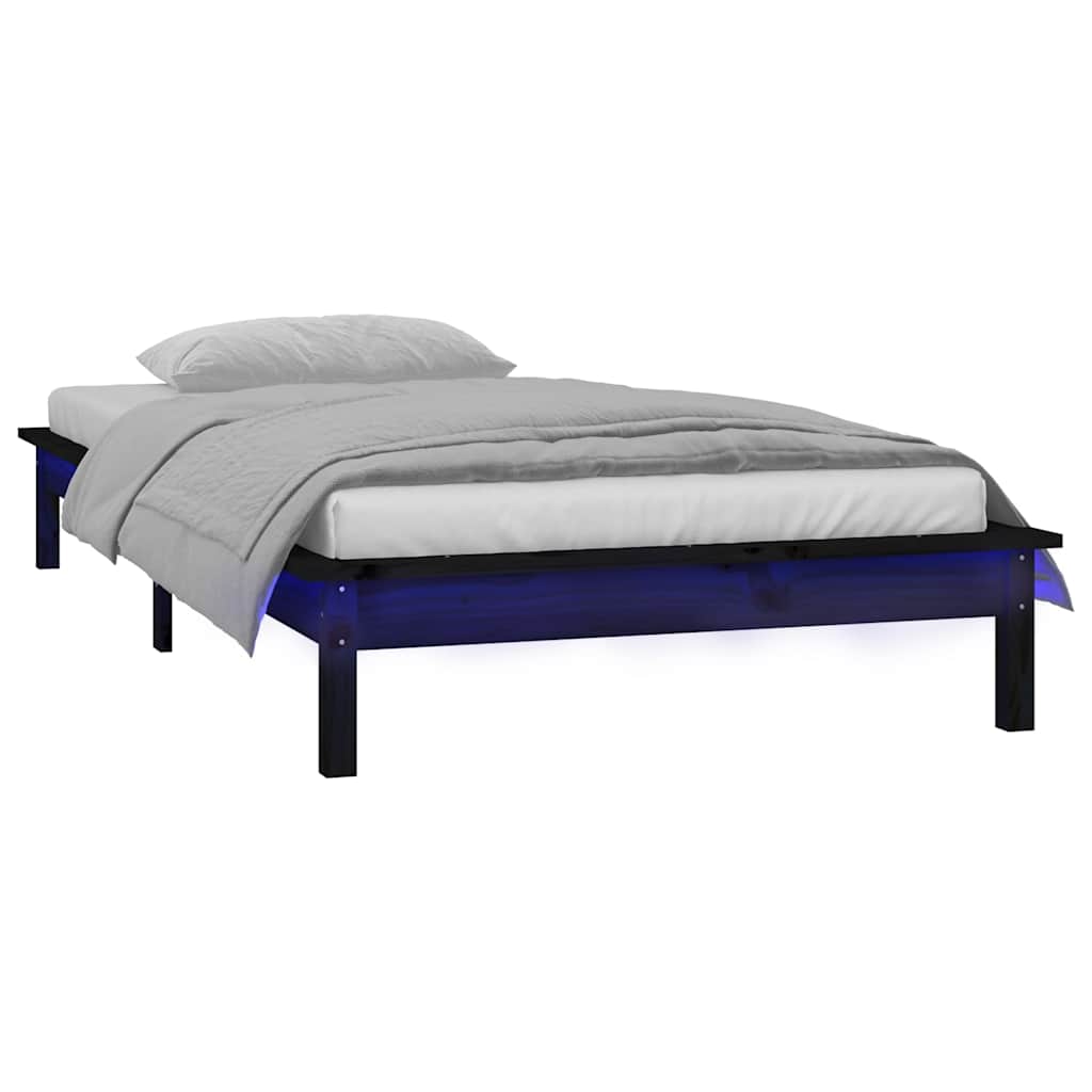 vidaXL LED Bed Frame without Mattress Black 75x190 cm Small Single  Solid Wood 3