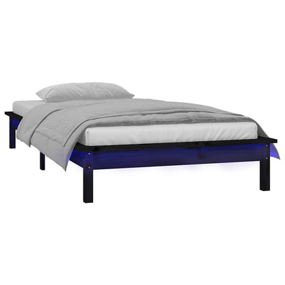 vidaXL LED Bed Frame without Mattress Black 75x190 cm Small Single  Solid Wood 3