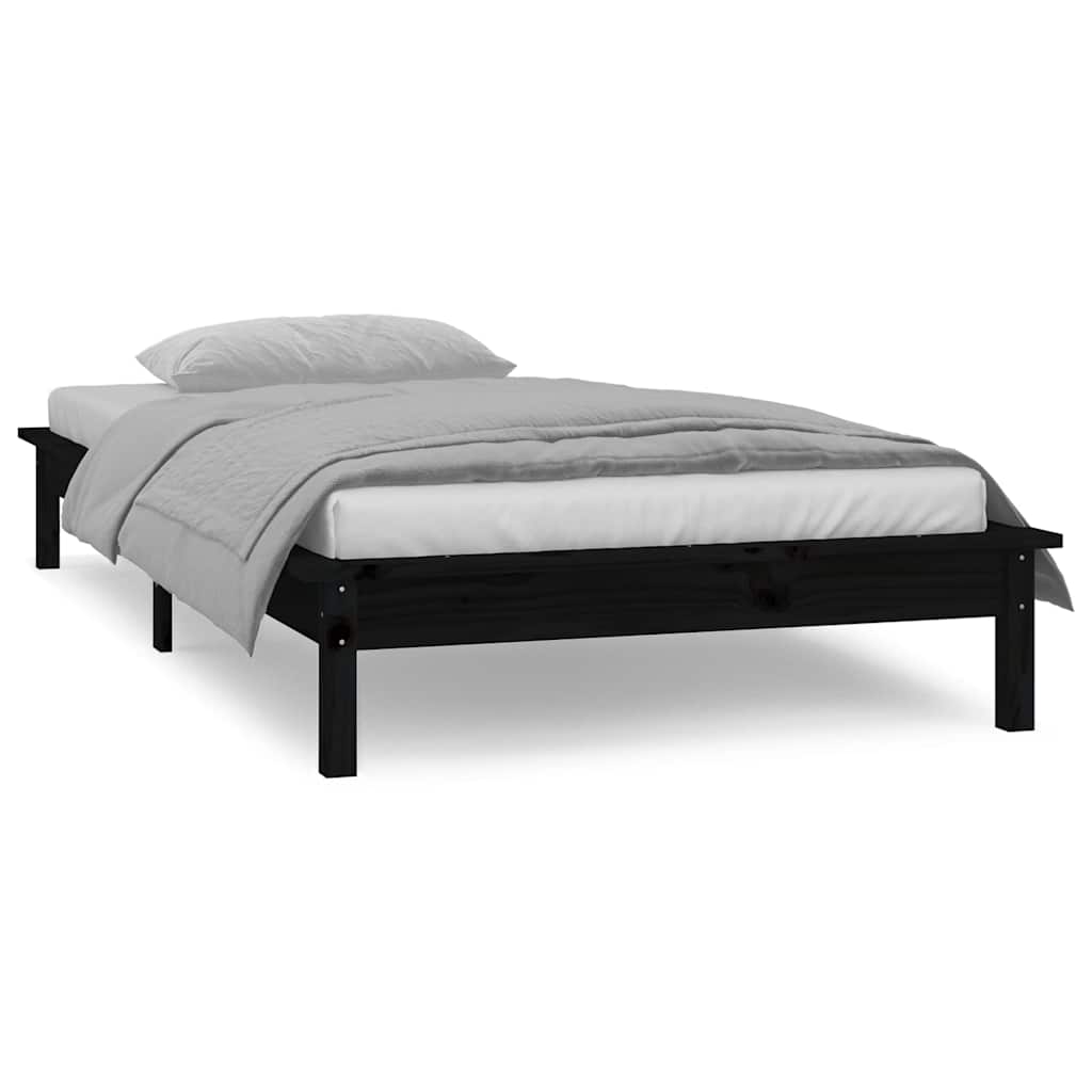vidaXL LED Bed Frame without Mattress Black 75x190 cm Small Single  Solid Wood 4