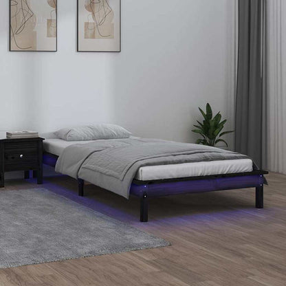 vidaXL LED Bed Frame without Mattress Black 75x190 cm Small Single  Solid Wood 1