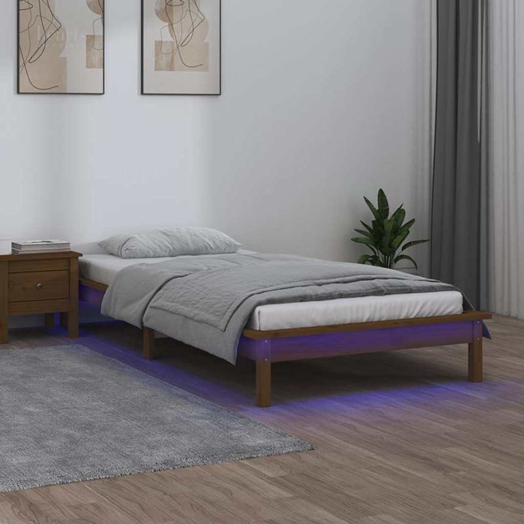 vidaXL LED Bed Frame without Mattress Honey Brown 90x190cm Solid Wood 1