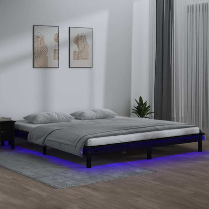 LED Bed Frame without Mattress Solid Wood Length 190 cm Black 120 cm