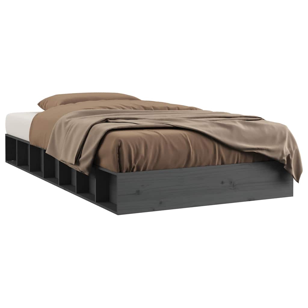 vidaXL Bed Frame without Mattress Grey 75x190 cm Solid Wood 2
