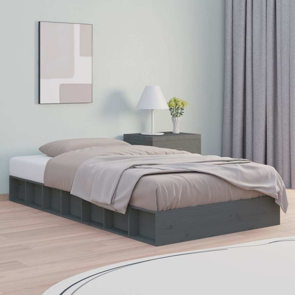 vidaXL Bed Frame without Mattress Grey 75x190 cm Solid Wood 1
