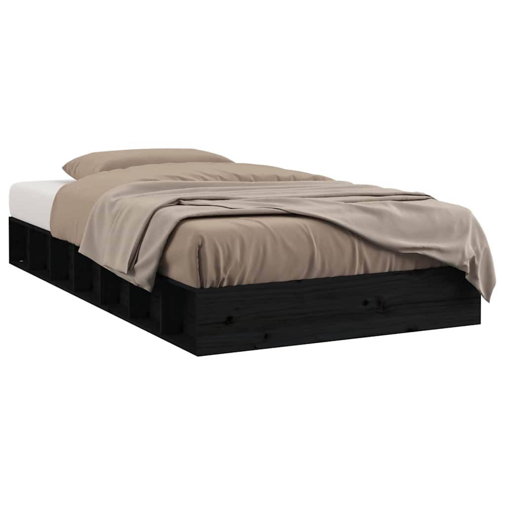 vidaXL Bed Frame without Mattress Black 75x190 cm Small Single  Solid Wood 2