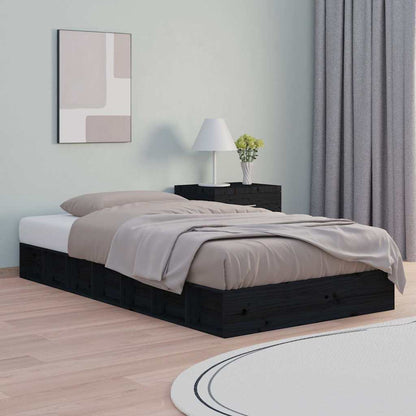 vidaXL Bed Frame without Mattress Black 75x190 cm Small Single  Solid Wood 1