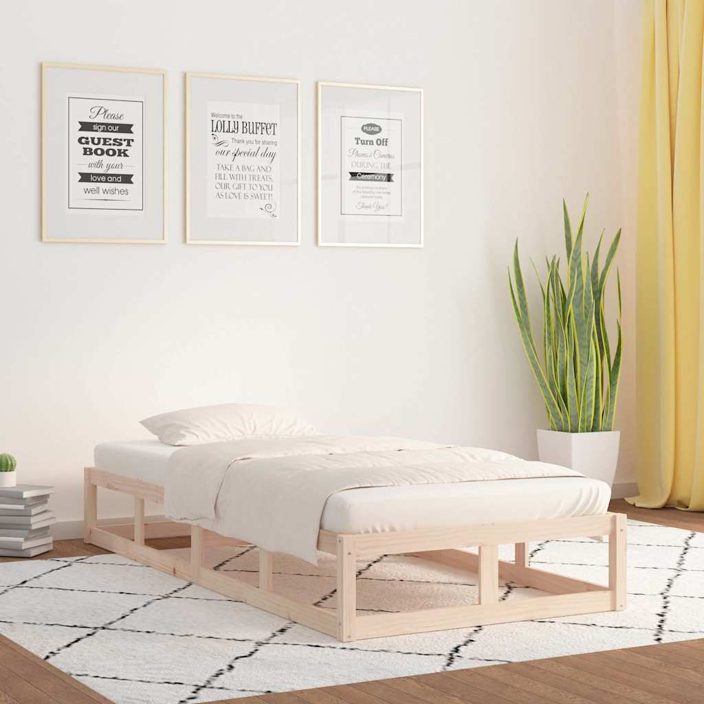 vidaXL Bed Frame | Natural wood | Solid Pine Wood, Plywood Slats | Single 1