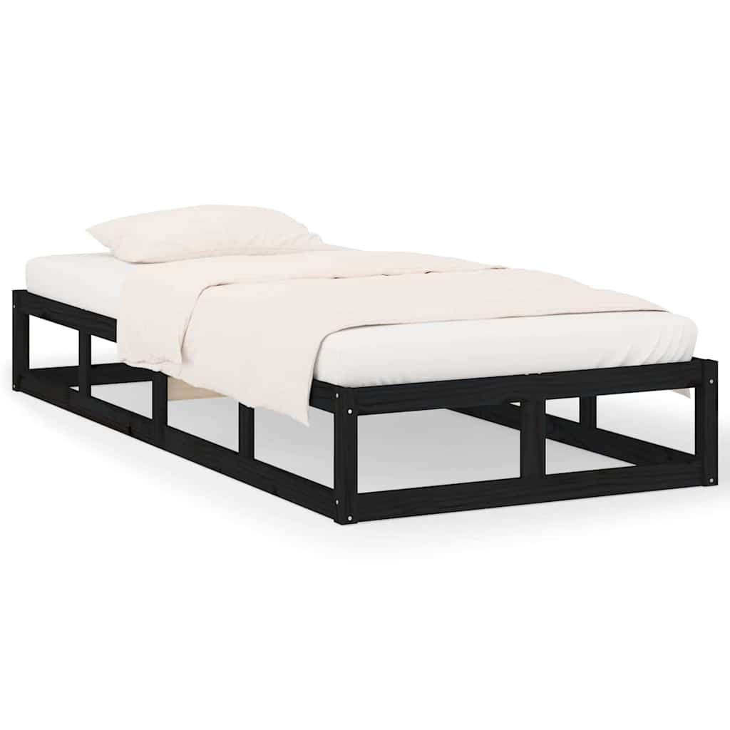 vidaXL Bed Frame without Mattress Black 75x190 cm Small Single  Solid Wood 2