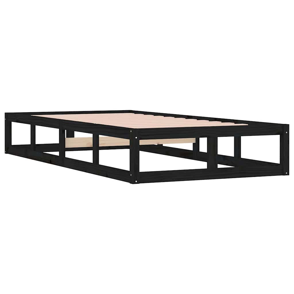 vidaXL Bed Frame without Mattress Black 75x190 cm Small Single  Solid Wood 4