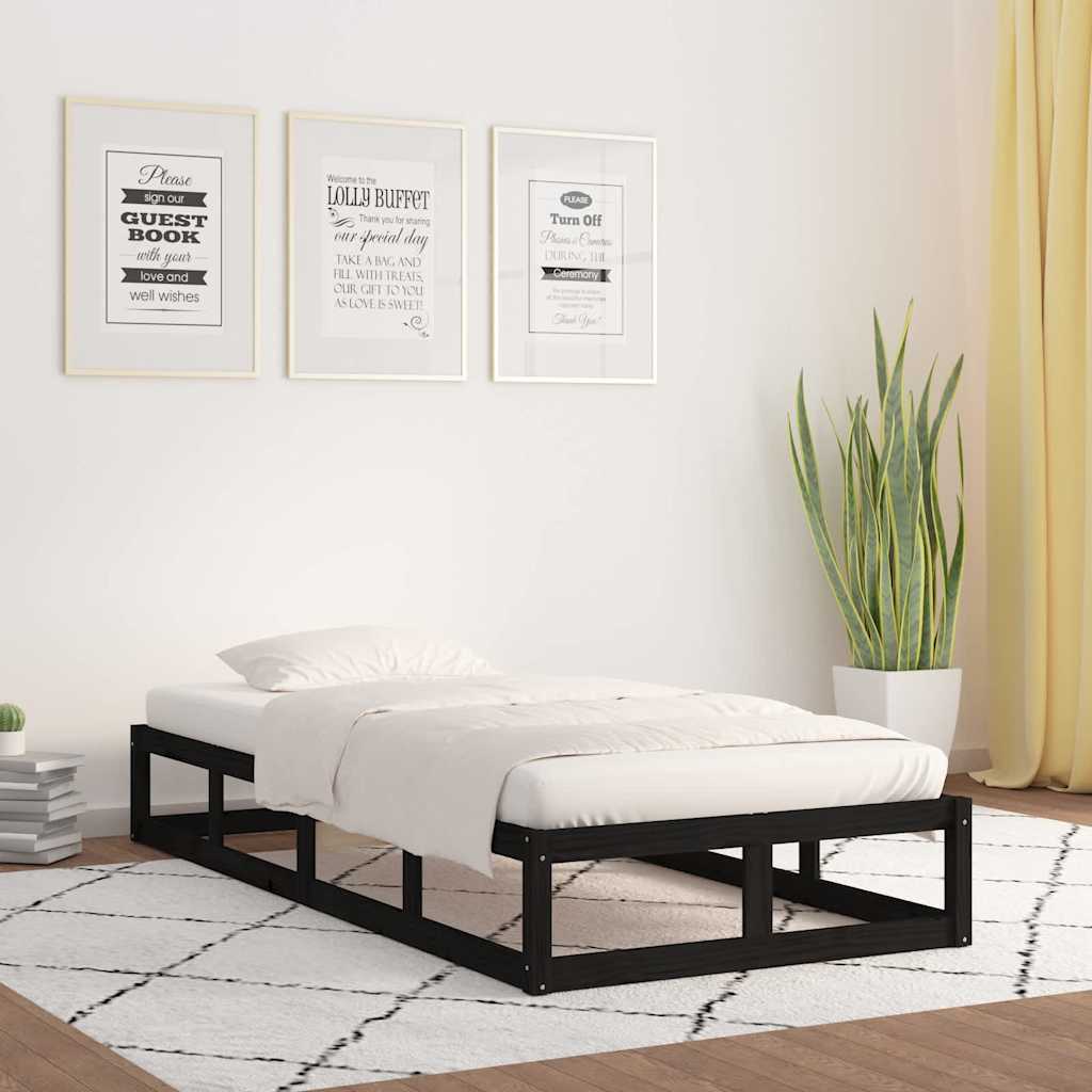 vidaXL Bed Frame without Mattress Black 75x190 cm Small Single  Solid Wood 1