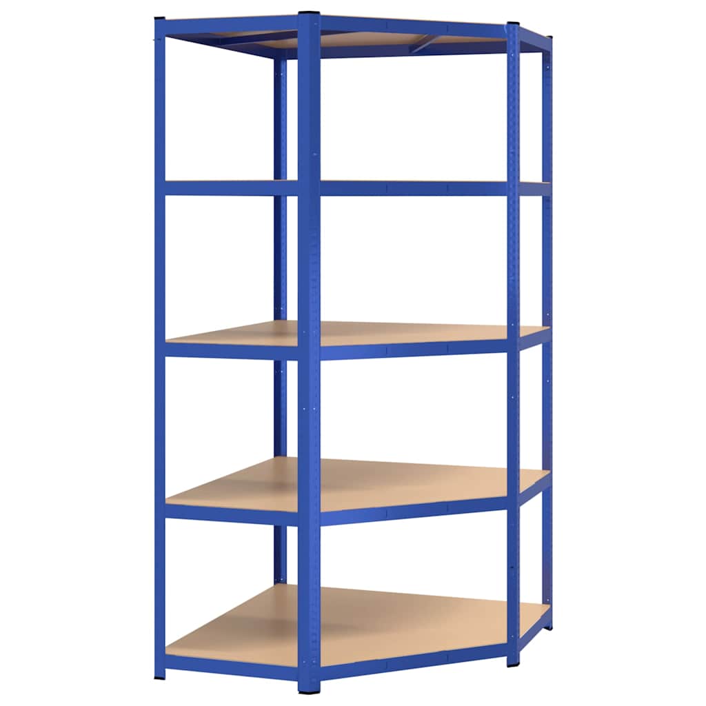 vidaXL 5-Layer Corner Shelf Blue Steel&Engineered Wood 2