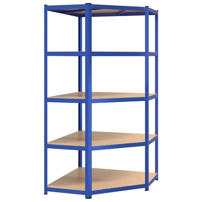 vidaXL 5-Layer Corner Shelf Blue Steel&Engineered Wood 2