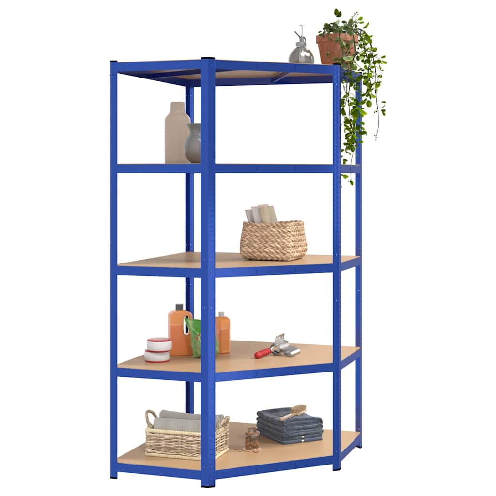 vidaXL 5-Layer Corner Shelf Blue Steel&Engineered Wood 3