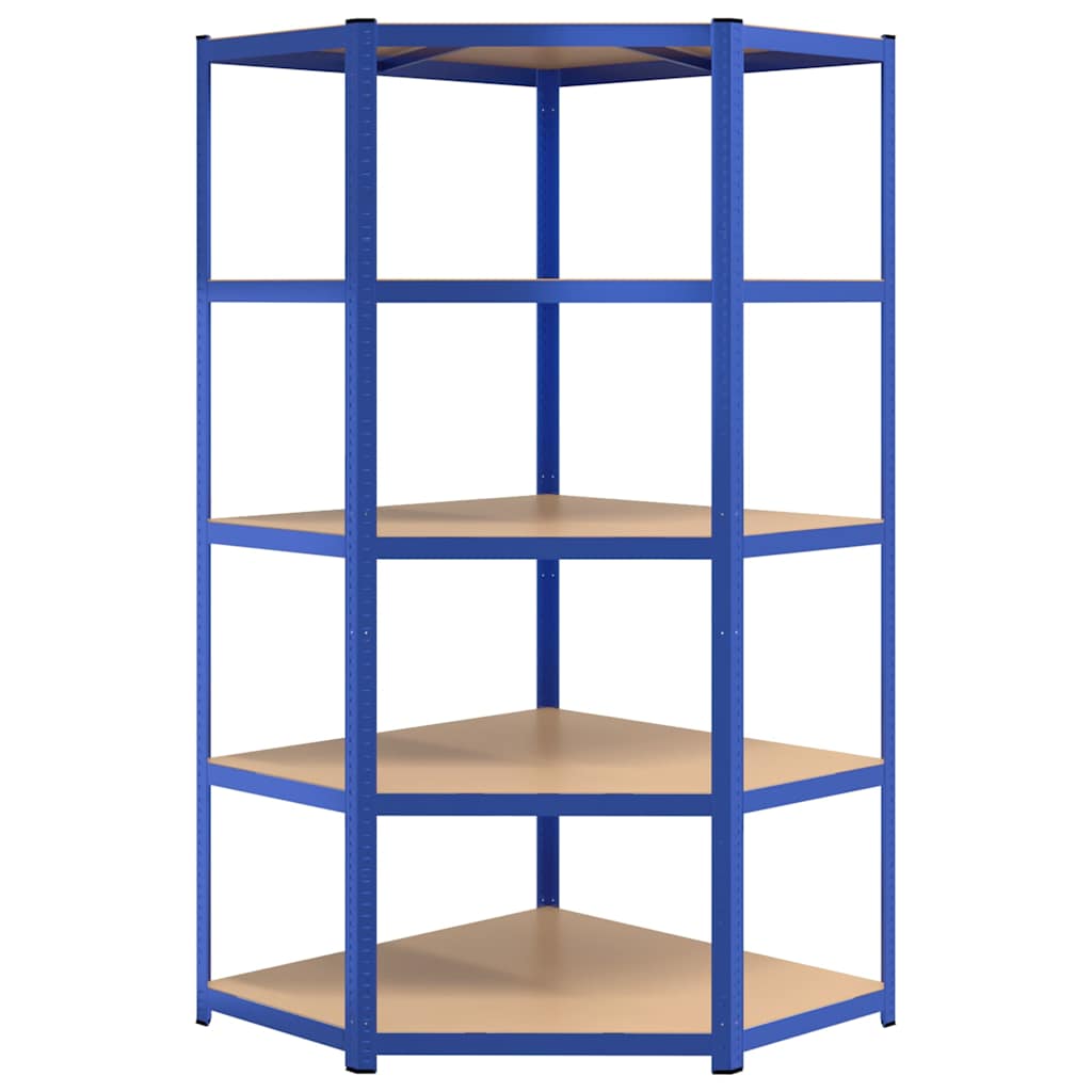 vidaXL 5-Layer Corner Shelf Blue Steel&Engineered Wood 4