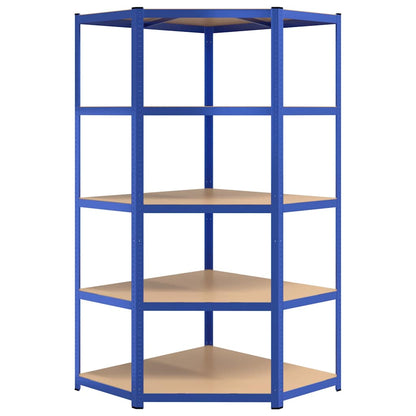 vidaXL 5-Layer Corner Shelf Blue Steel&Engineered Wood 4