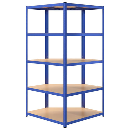 vidaXL 5-Layer Corner Shelf Blue Steel&Engineered Wood 6