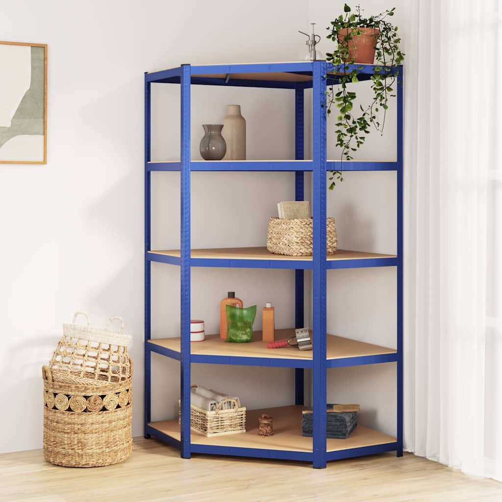 vidaXL 5-Layer Corner Shelf Blue Steel&Engineered Wood 1