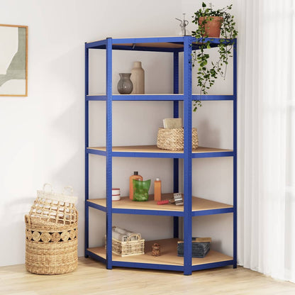 vidaXL 5-Layer Corner Shelf Blue Steel&Engineered Wood 1