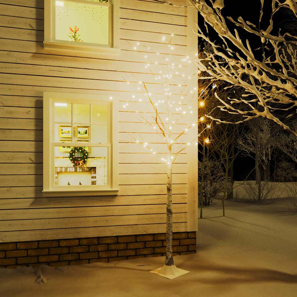 345145 vidaXL LED White Birch Tree Warm White 128 LEDs 220 cm 1