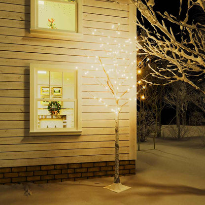 345145 vidaXL LED White Birch Tree Warm White 128 LEDs 220 cm 1