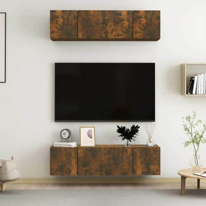 4 Piece Wall-mounted TV Cabinet Set 100x30x30 cm Smoked oak 60 cm