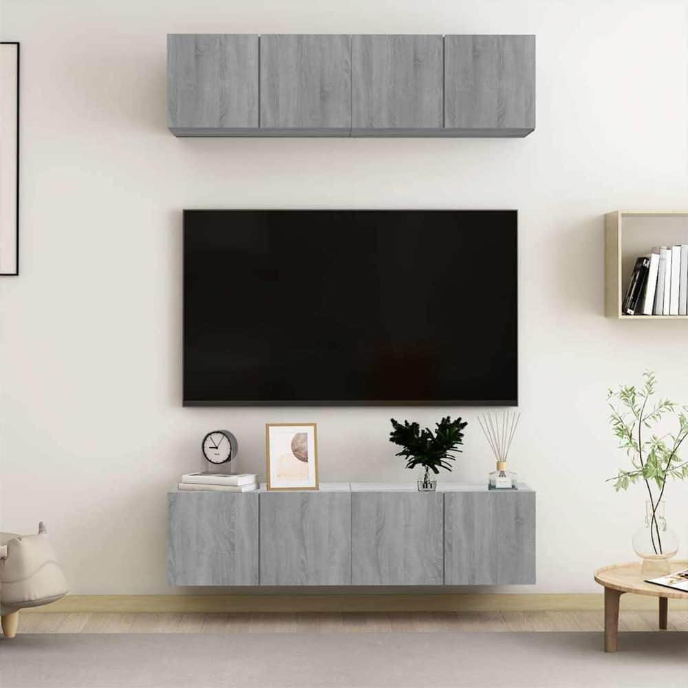 4 Piece Wall-mounted TV Cabinet Set 100x30x30 cm Grey sonoma 60 cm
