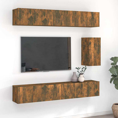 TV Cabinet Set Engineered Wood 7 pcs Smoked oak