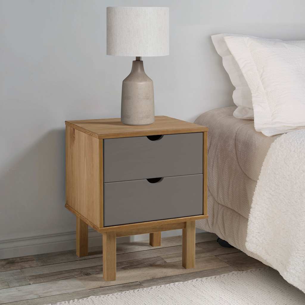 vidaXL Bedside Cabinet "OTTA" Brown&Grey 45x39x57 cm Solid Wood Pine 1