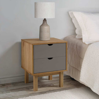 vidaXL Bedside Cabinet "OTTA" Brown&Grey 45x39x57 cm Solid Wood Pine 1