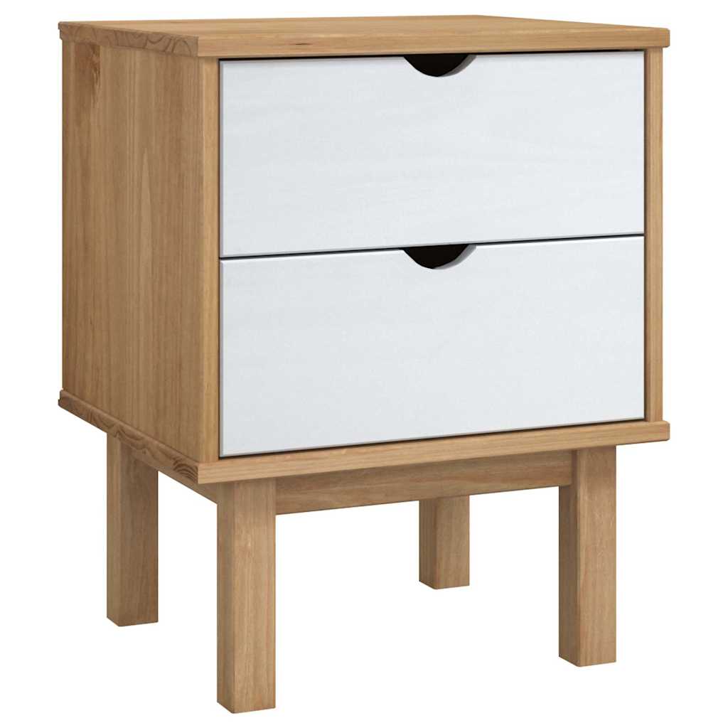 vidaXL Bedside Cabinet "OTTA" Brown&White 45x39x57cm Solid Wood Pine 2