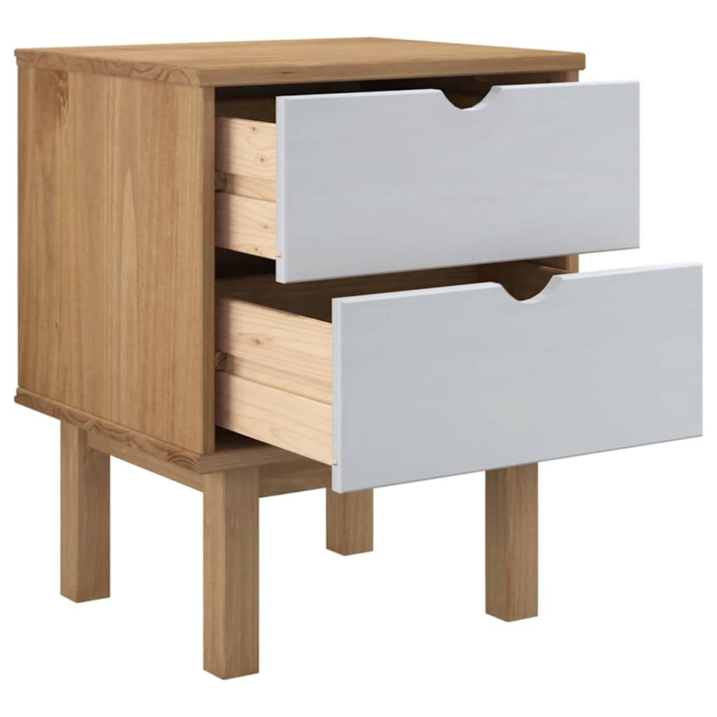 vidaXL Bedside Cabinet "OTTA" Brown&White 45x39x57cm Solid Wood Pine 4