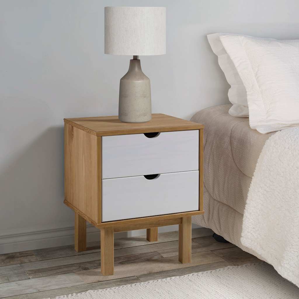 vidaXL Bedside Cabinet "OTTA" Brown&White 45x39x57cm Solid Wood Pine 1