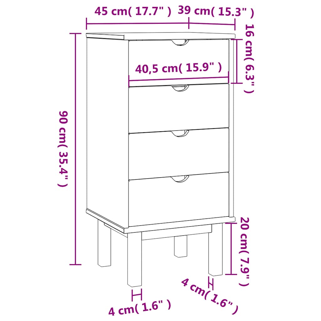 vidaXL Drawer Cabinet OTTA 45x39x90cm Solid Wood Pine 6