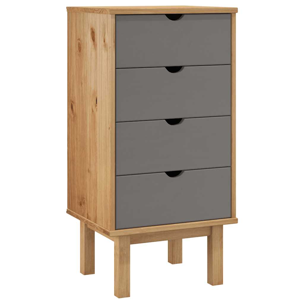 vidaXL Drawer Cabinet OTTA Brown&Grey 45x39x90cm Solid Wood Pine 2