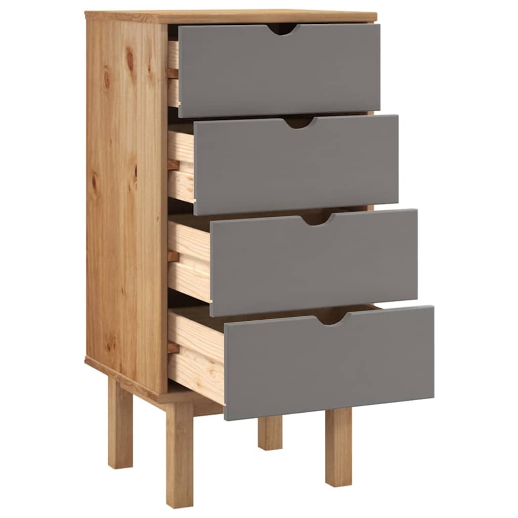 vidaXL Drawer Cabinet OTTA Brown&Grey 45x39x90cm Solid Wood Pine 4