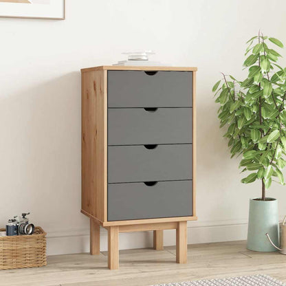 vidaXL Drawer Cabinet OTTA Brown&Grey 45x39x90cm Solid Wood Pine 1