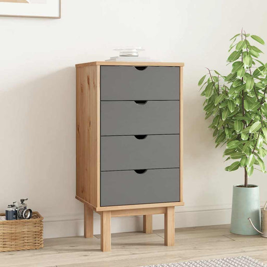 vidaXL Drawer Cabinet OTTA Brown&Grey 45x39x90cm Solid Wood Pine 1