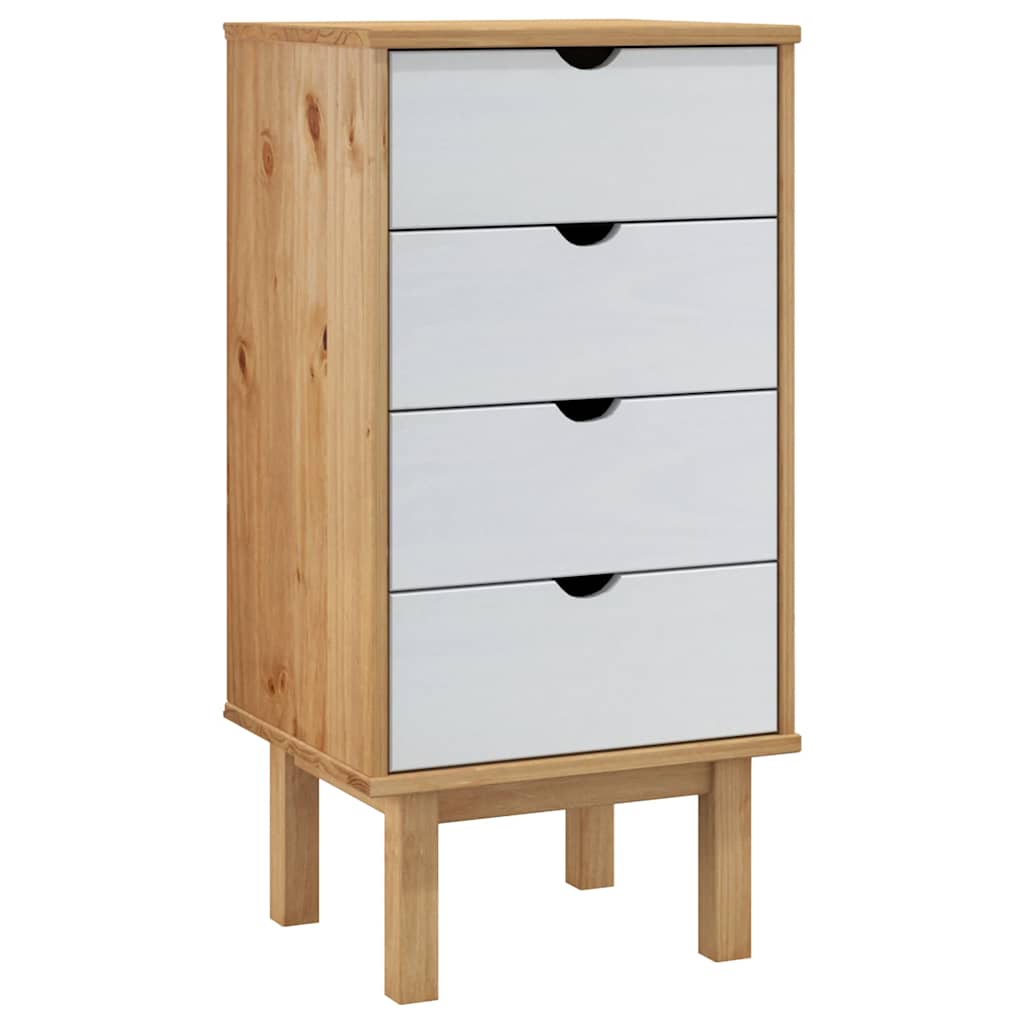 vidaXL Drawer Cabinet OTTA Brown&White 45x39x90cm Solid Wood Pine 2