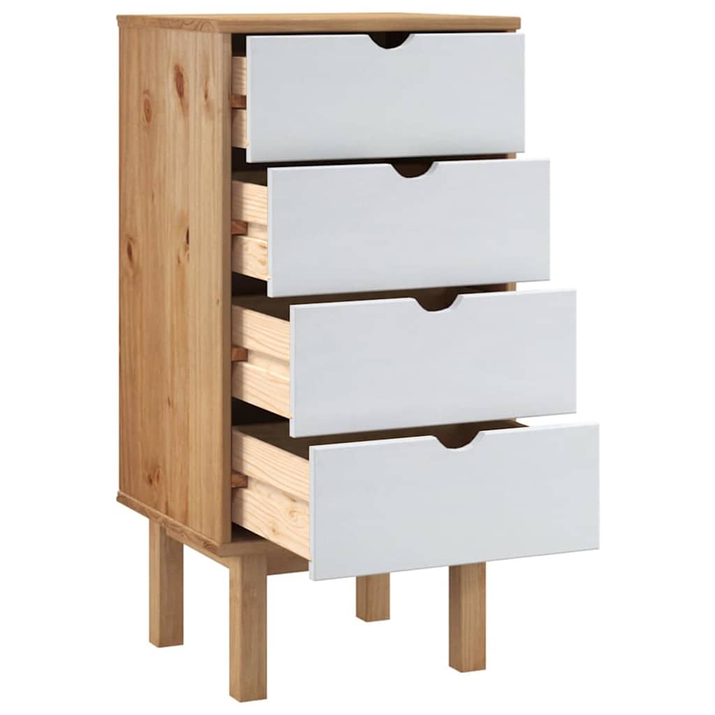 vidaXL Drawer Cabinet OTTA Brown&White 45x39x90cm Solid Wood Pine 4
