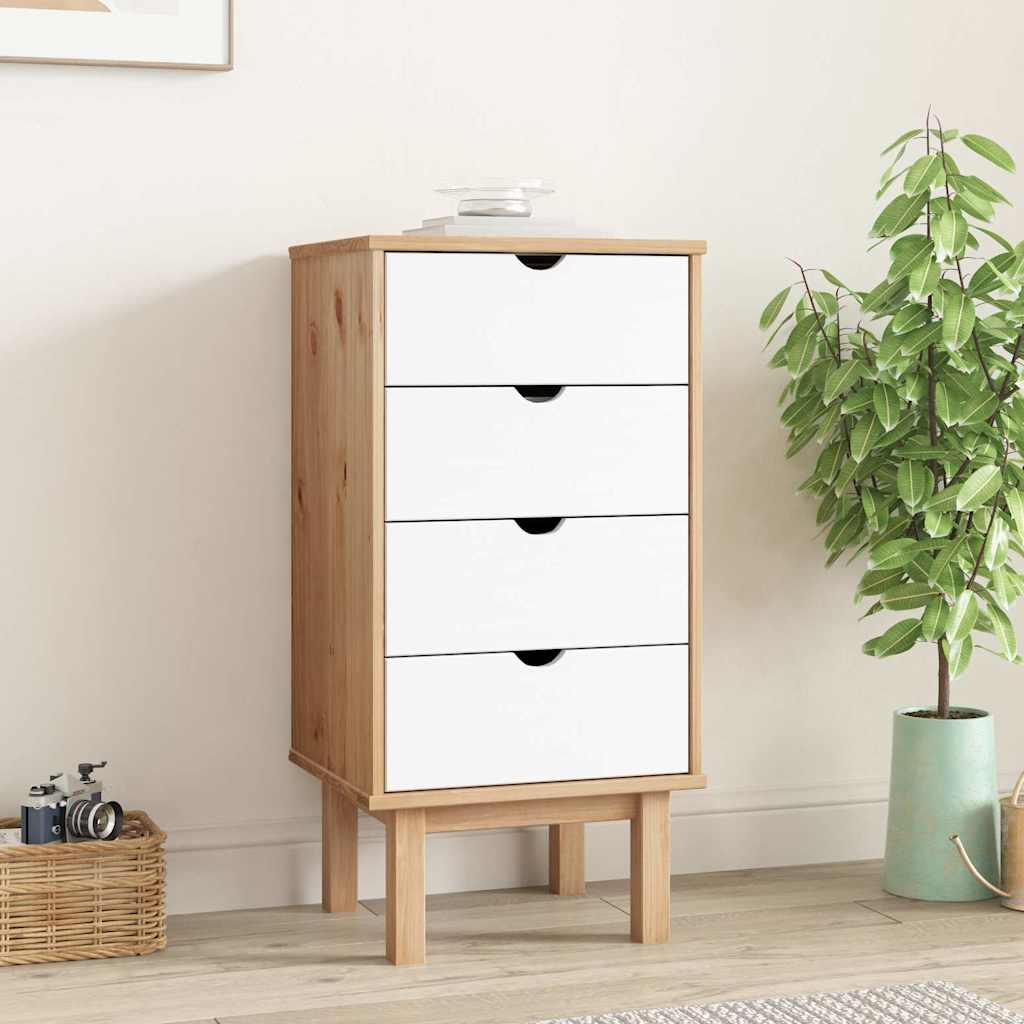 vidaXL Drawer Cabinet OTTA Brown&White 45x39x90cm Solid Wood Pine 1