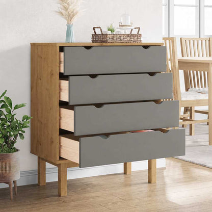 vidaXL Drawer Cabinet OTTA Brown&Grey 76.5x39.5x90cm Solid Wood Pine 3