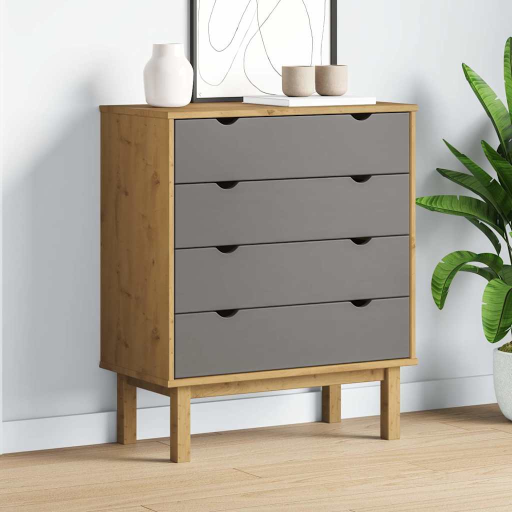 vidaXL Drawer Cabinet OTTA Brown&Grey 76.5x39.5x90cm Solid Wood Pine 1