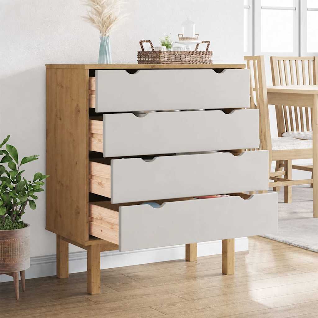 vidaXL Drawer Cabinet OTTA Brown&White 76.5x39.5x90cm Solid Wood Pine 3