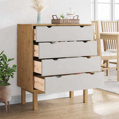 vidaXL Drawer Cabinet OTTA Brown&White 76.5x39.5x90cm Solid Wood Pine 3